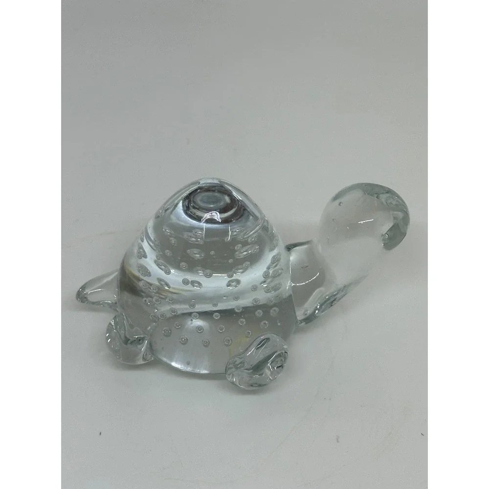 VTG Turtle Figurine‎ Paperweight Clear Hand Blown Glass Controlled Bubbles Art